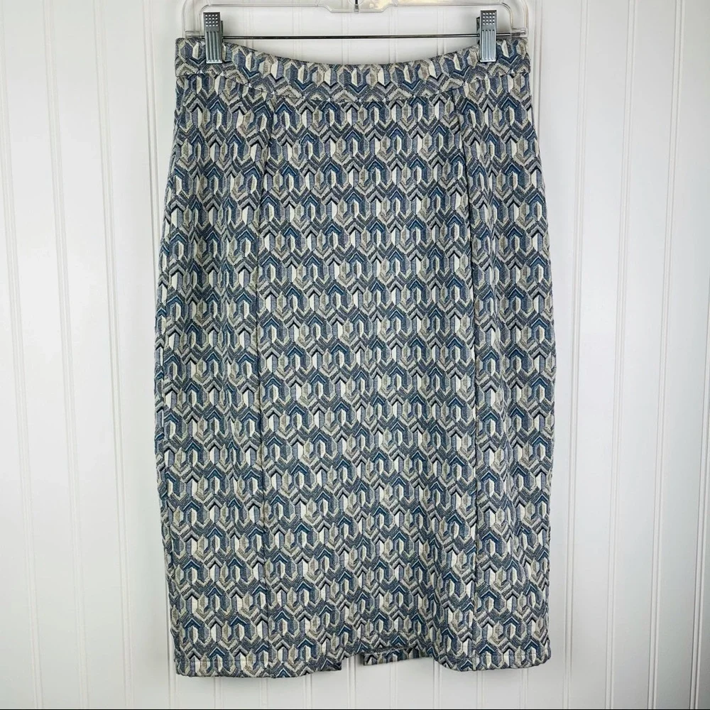 Anthro Maeve Blue Gold Diamond Pencil Skirt Small